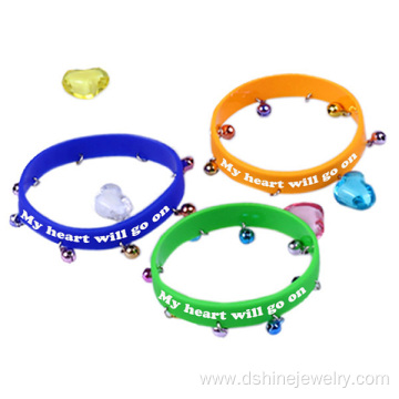 Printed Silicone Band With Bell Pendant Heart Bracelet